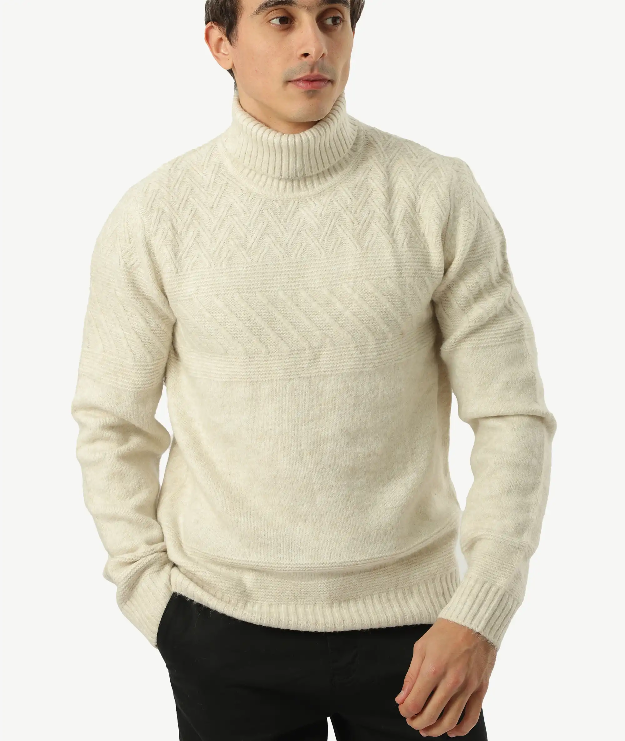 E-140021005-015_A Pull Laine Col Roulé JACK&JONES Blanc Cassé – Image 1