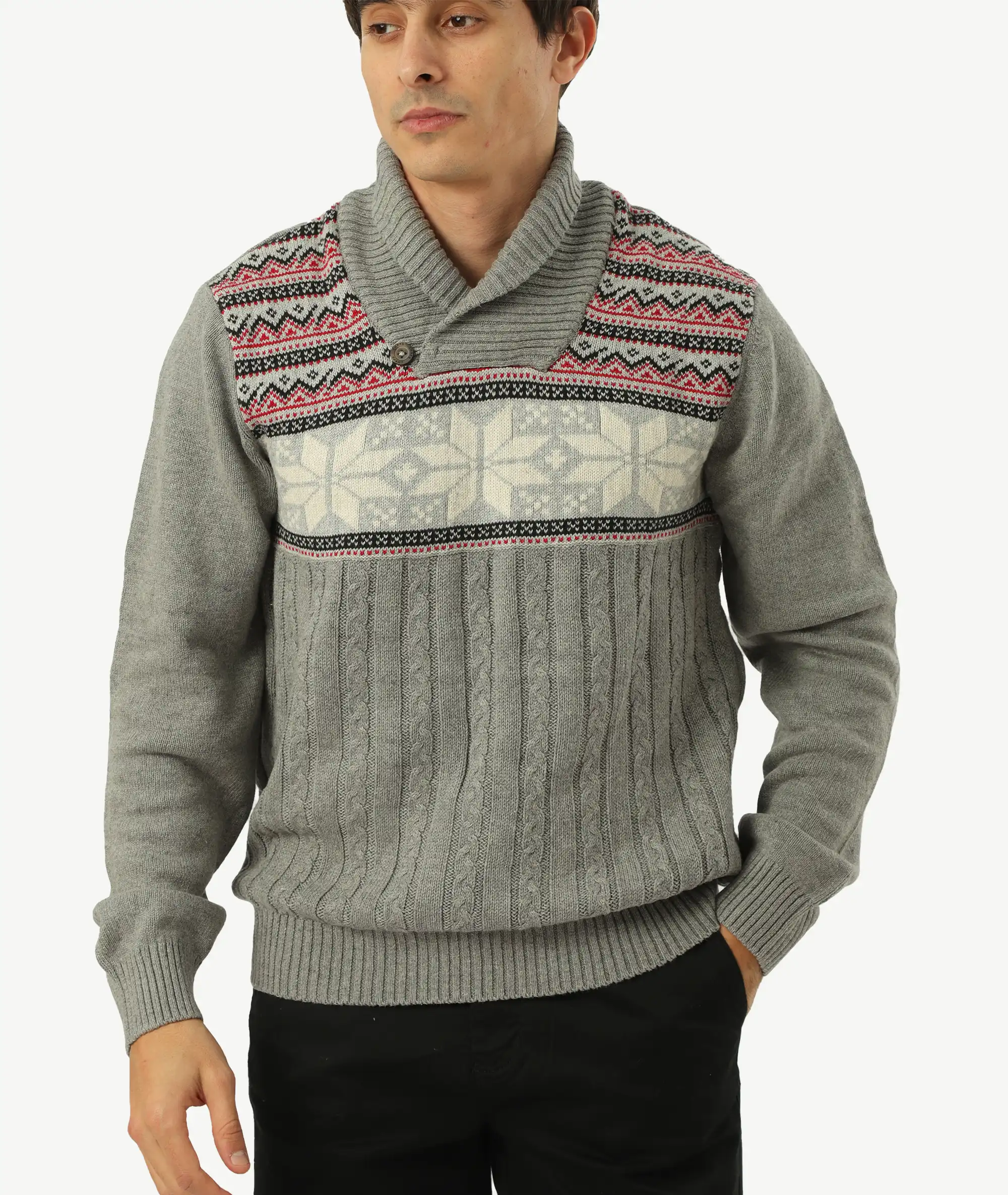 E-207021001-008_A Pull Col Châle CHAPS Gris – Image 1