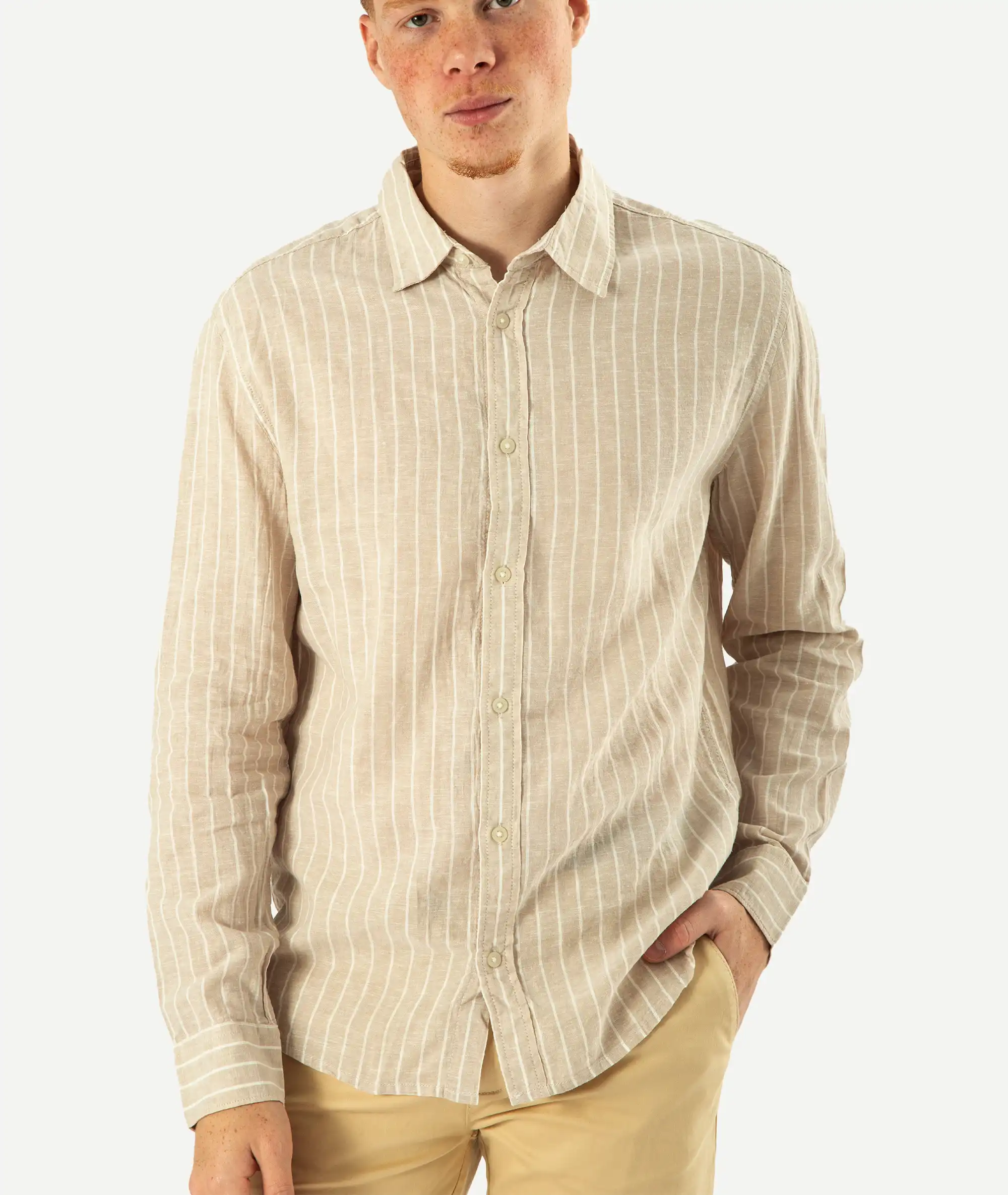 E-136006003-012_A Chemise H&M Manches Longues Beige – Image 1