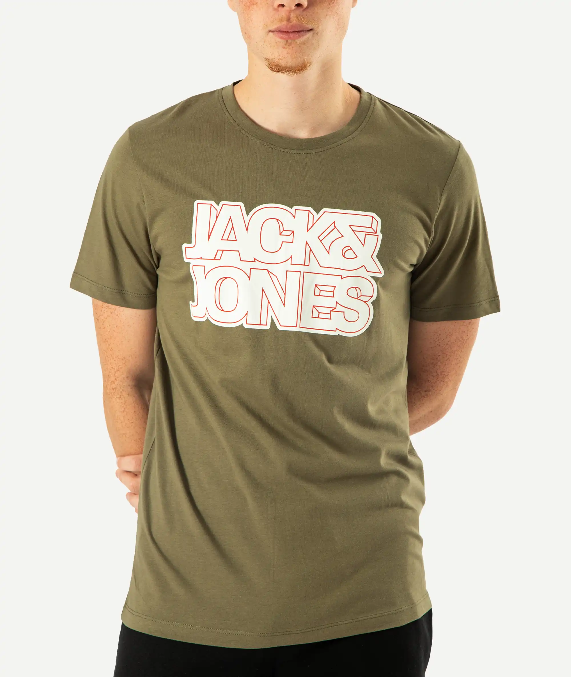 E-140034034-009_A T-Shirts JACK&JONES Imprimé Vert Olive – Image 1