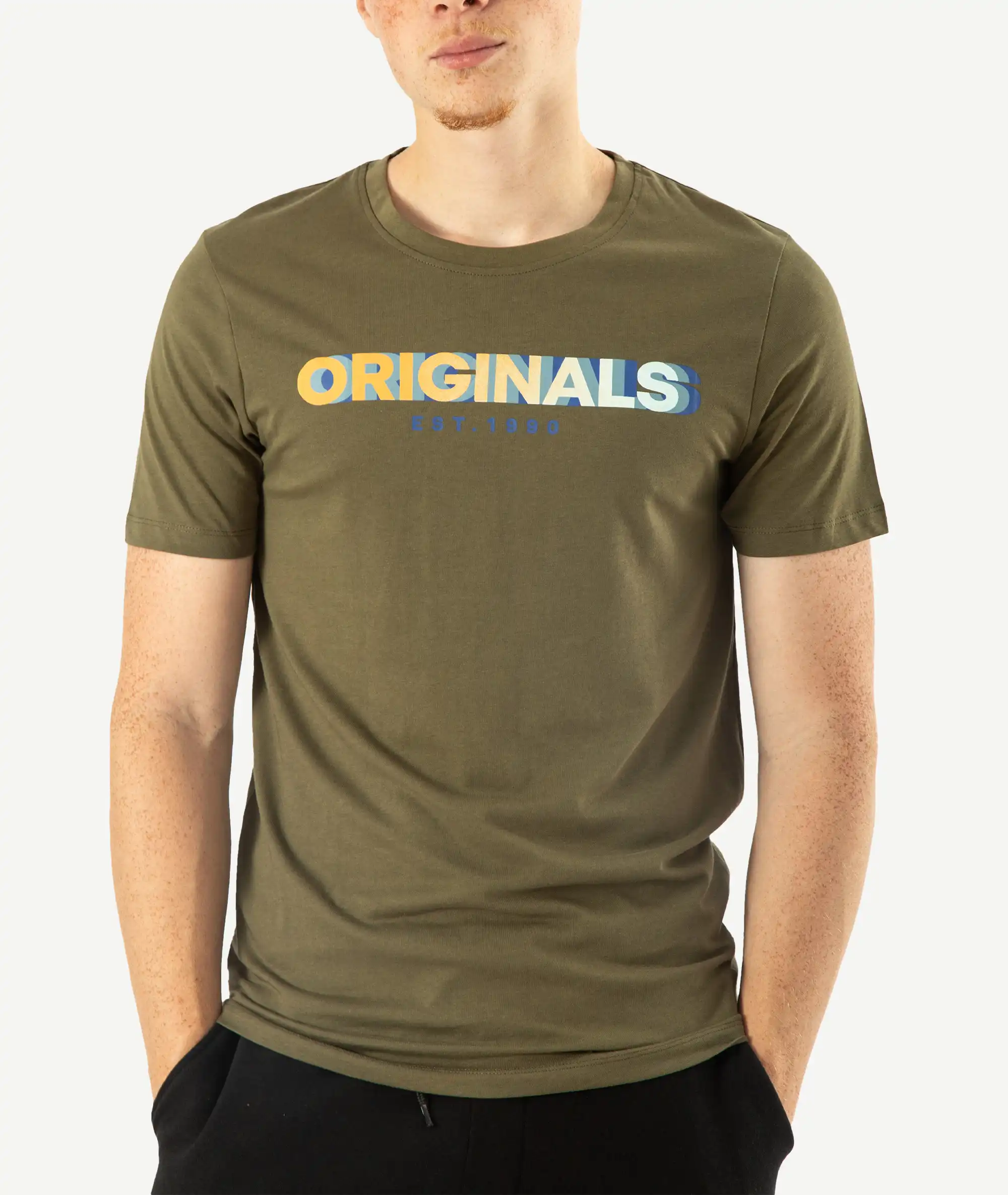 E-140034043-009_A T-Shirts JACK&JONES Imprimé Vert Olive – Image 1