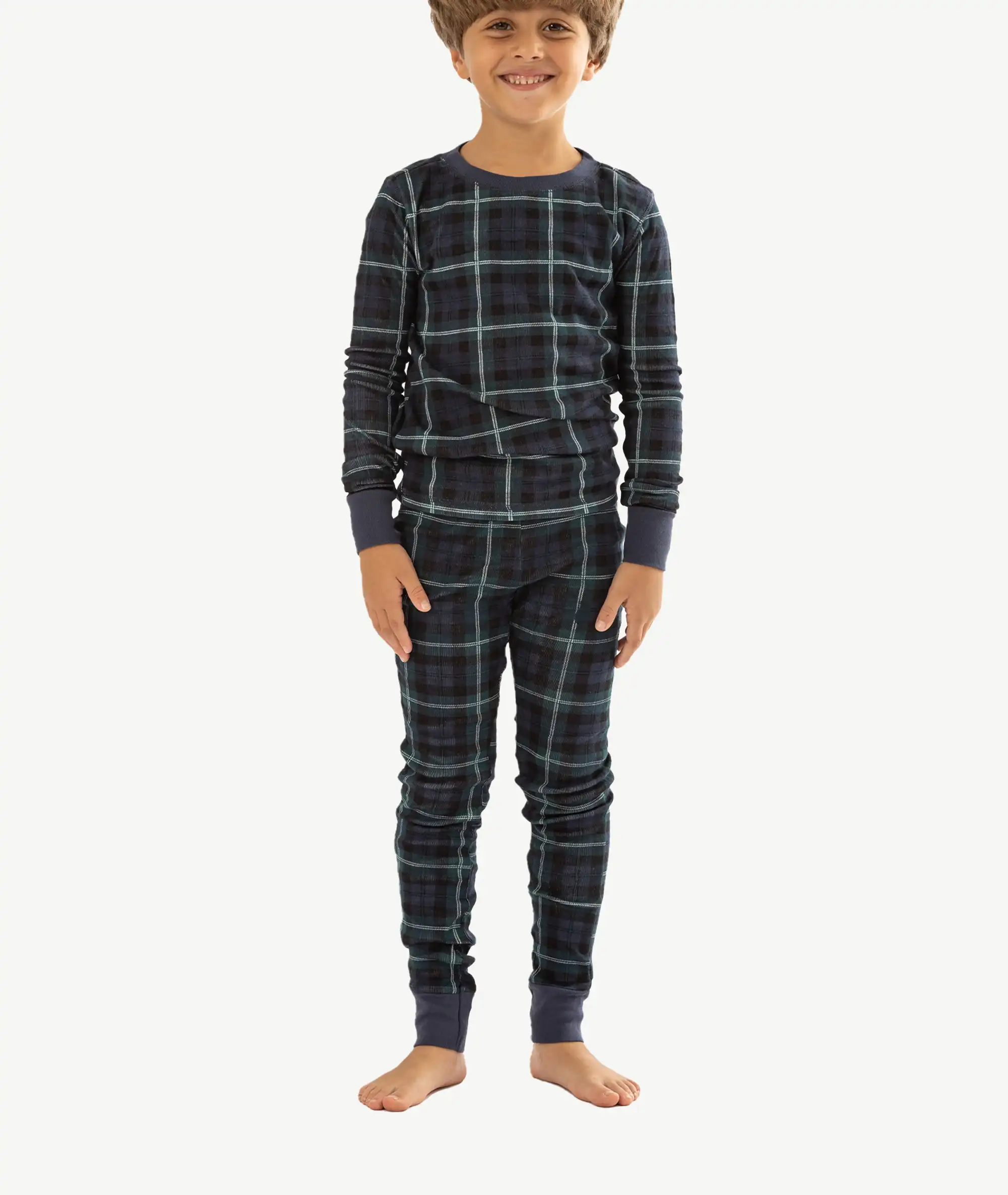 E-160022010-006_A Pyjamas à Carreaux Bleu et Vert Enfant – Image 1