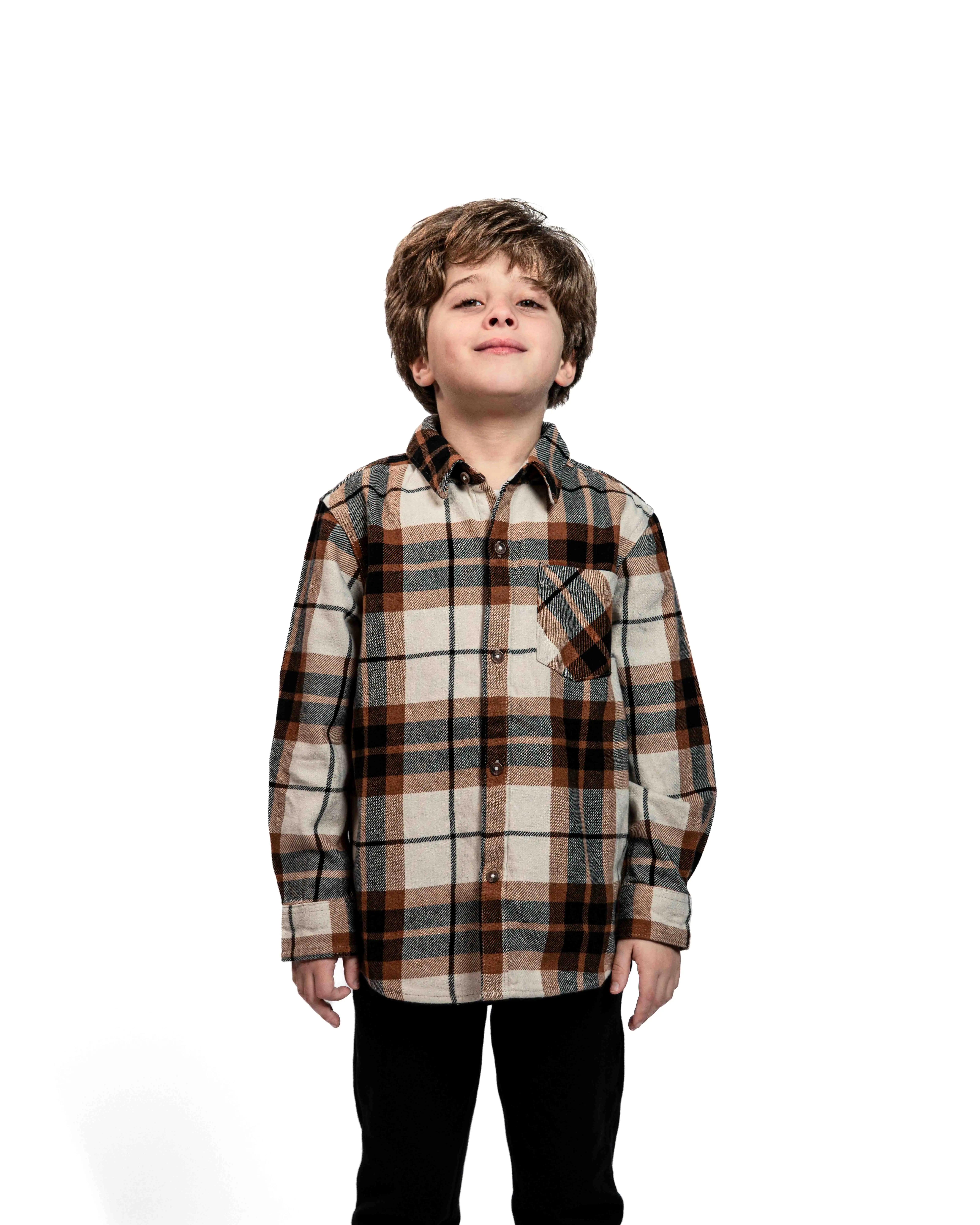 E-225006001-007_A Chemise en flanelle à carreaux beige et marron – Image 1