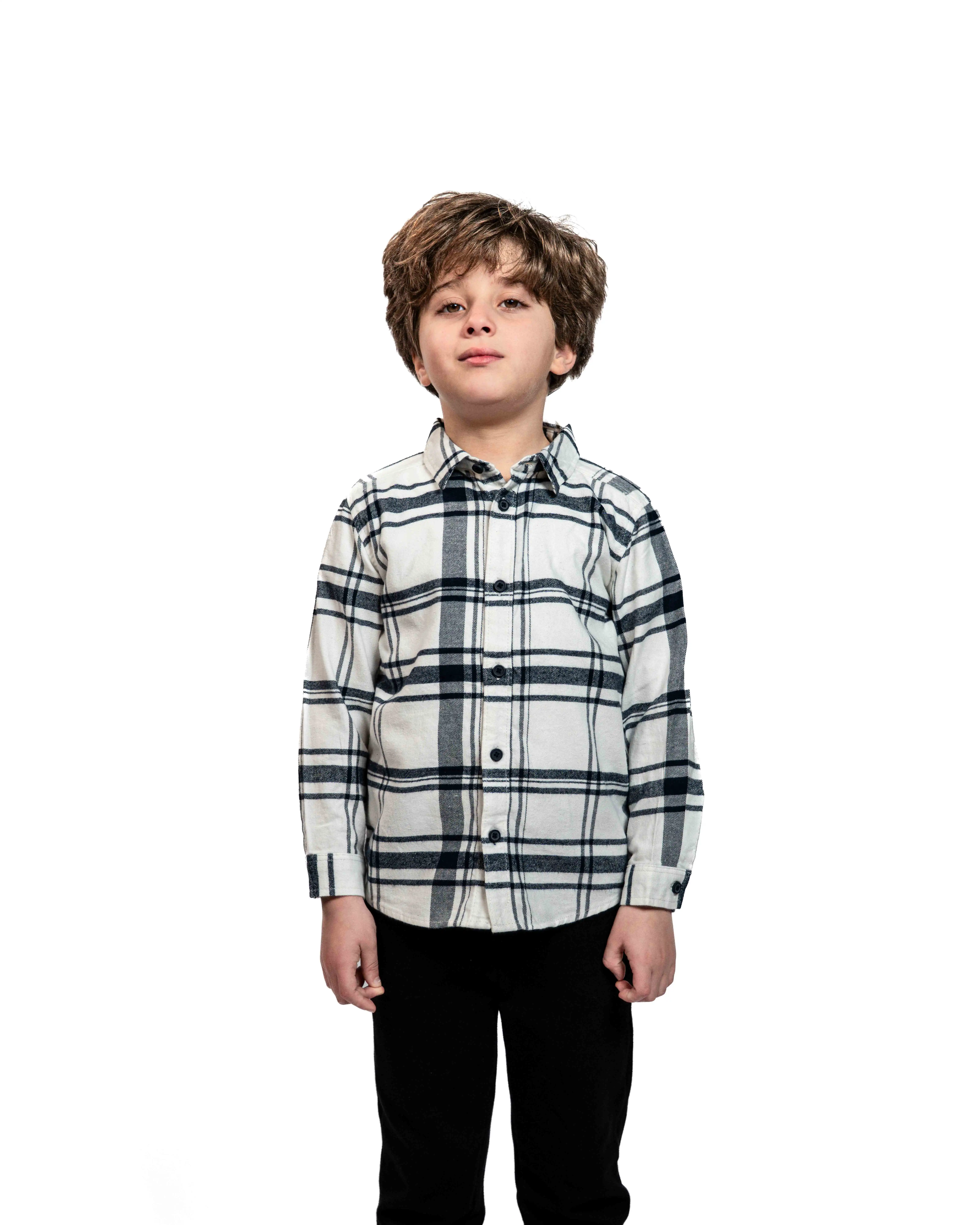 E-226006002-006_A Chemise en flanelle à carreaux blanc et bleu – Image 1