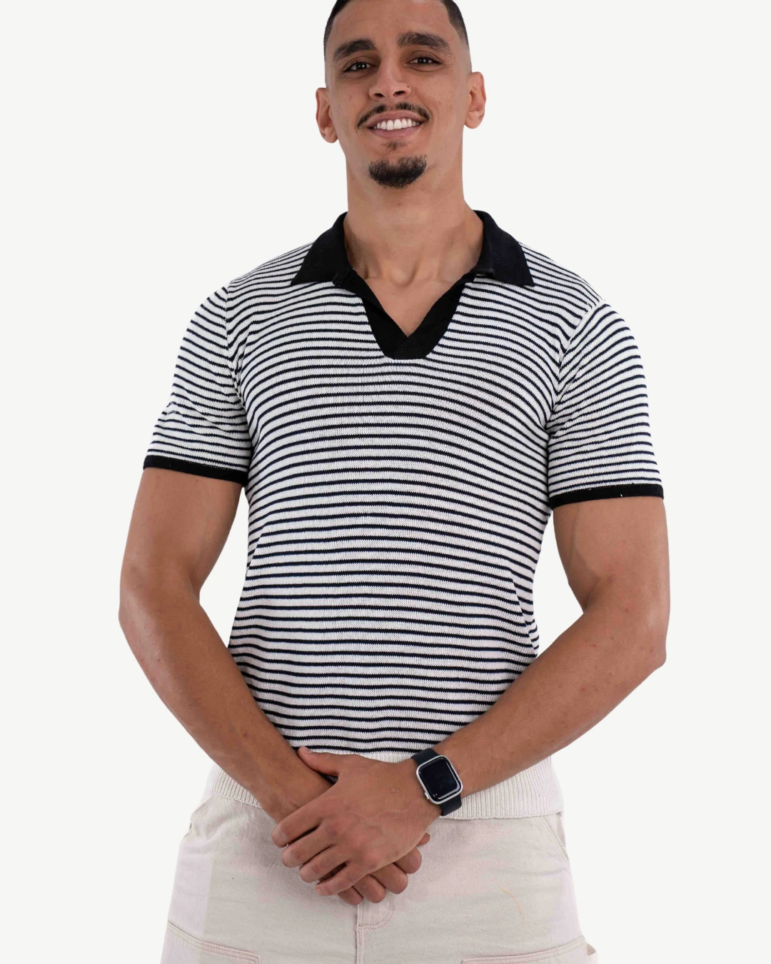 E-199020003-002_A Polo Demi-Manches Mango Noir, Blanc – Image 1
