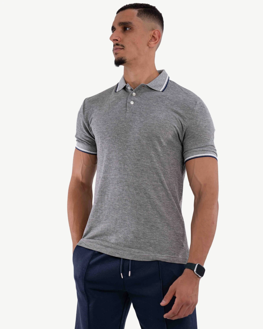 E-114020009-008_A Polo Demi-Manches Celio Gris Chiné – Image 1