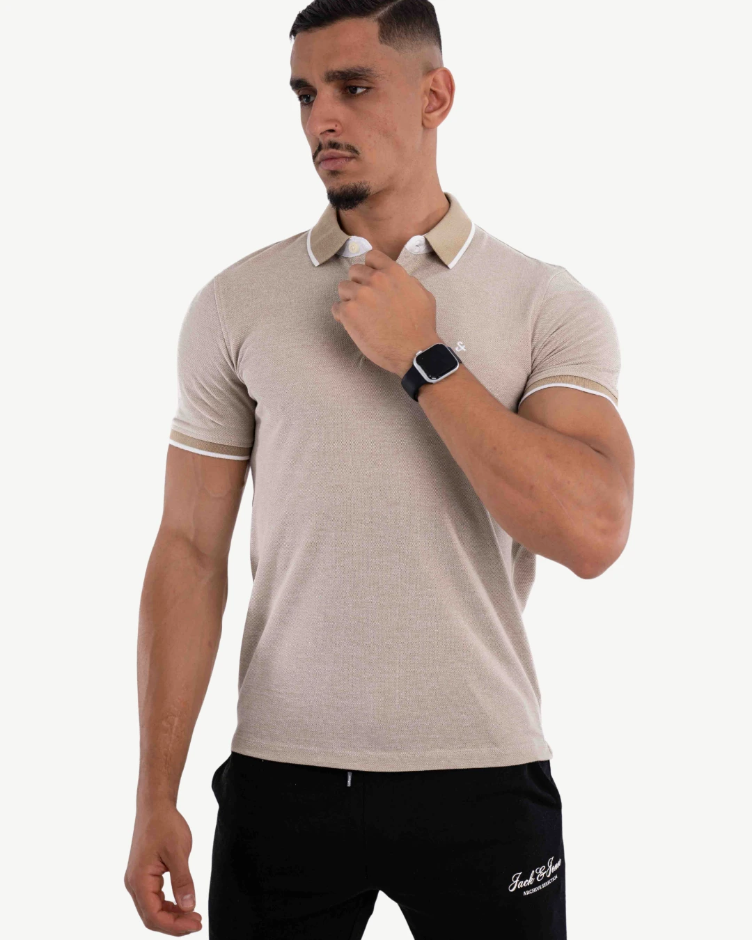 E-140020013-012_A Polo Demi-Manches Jack&Jones Beige – Image 1