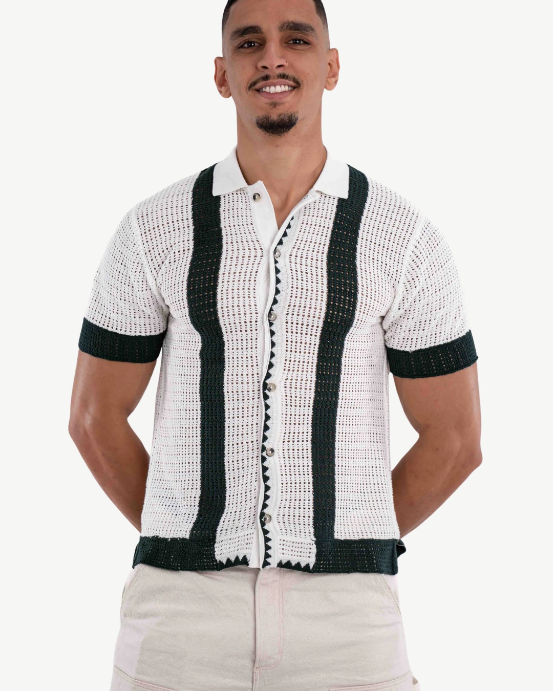 E-199006001-002_A Chemise Demi-Manches Mango Blanc, Vert Foncé – Image 1