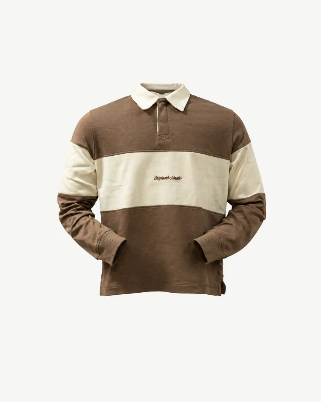 E-140020018-012_A Polo Jack&Jones Manches Longues Marron Clair & Blanc Cassé – Image 1