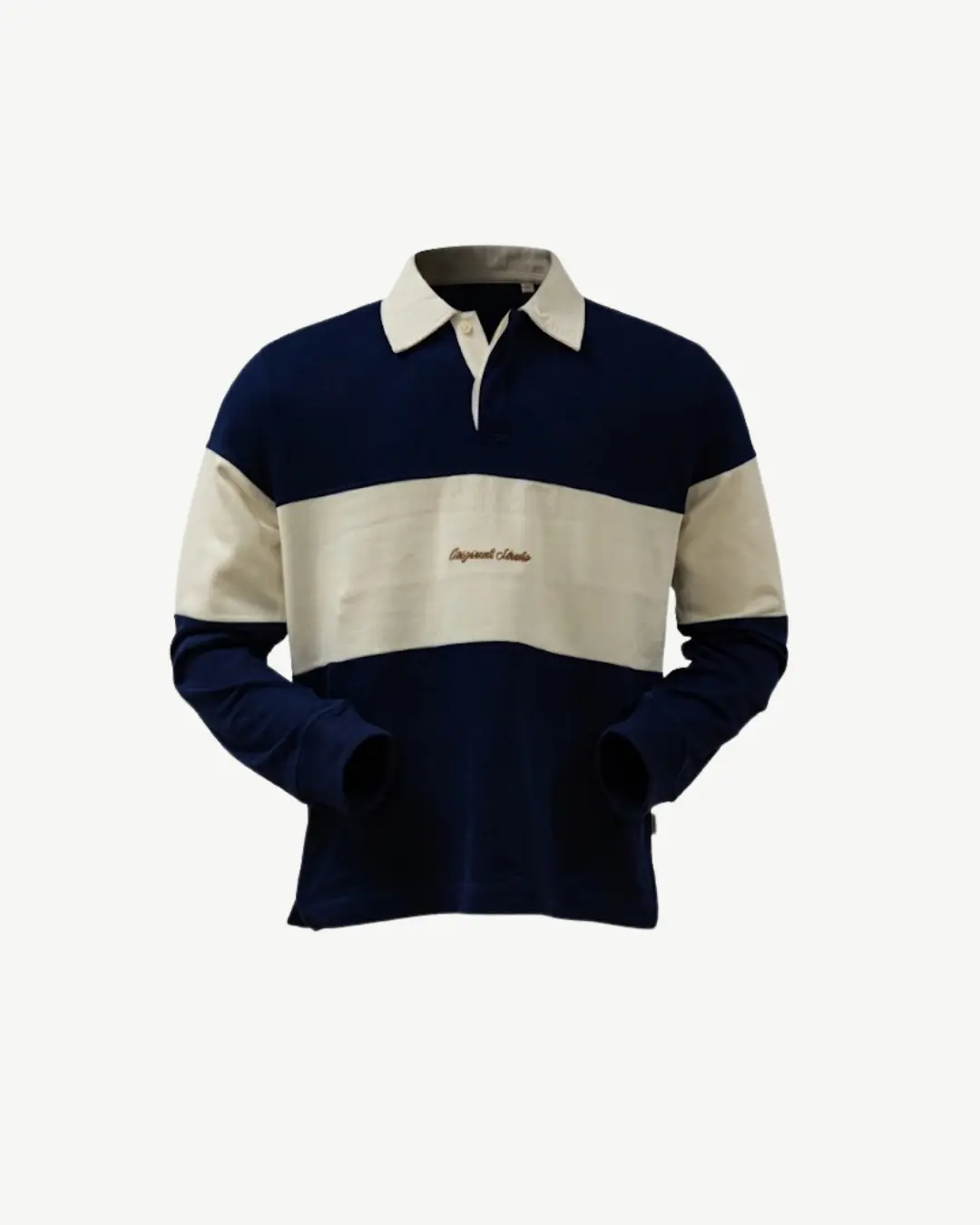 E-140020020-006_A Polo Jack&Jones Manches Longues Bleu Nuit & Blanc Cassé – Image 1